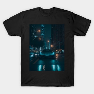 Chicago Night Ride Teal Sports Car T-Shirt